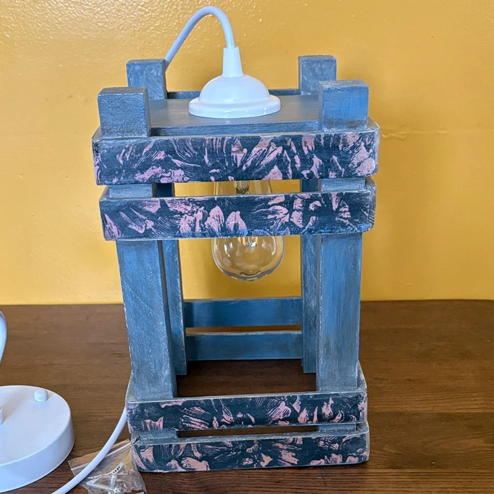 Rustic Blue Wooden Lantern Pendant Light by